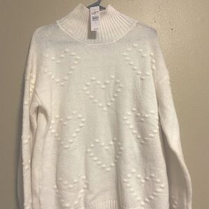 Loft Textured Heart Sweater/Size Medium/Color Cream
